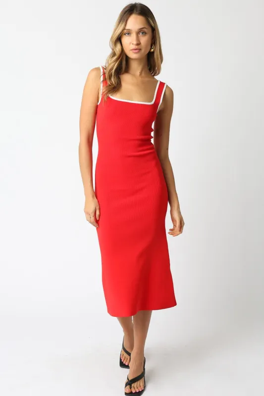 Red Knit Contrast Trim Square Neck Midi Dress sold by Pinkblush