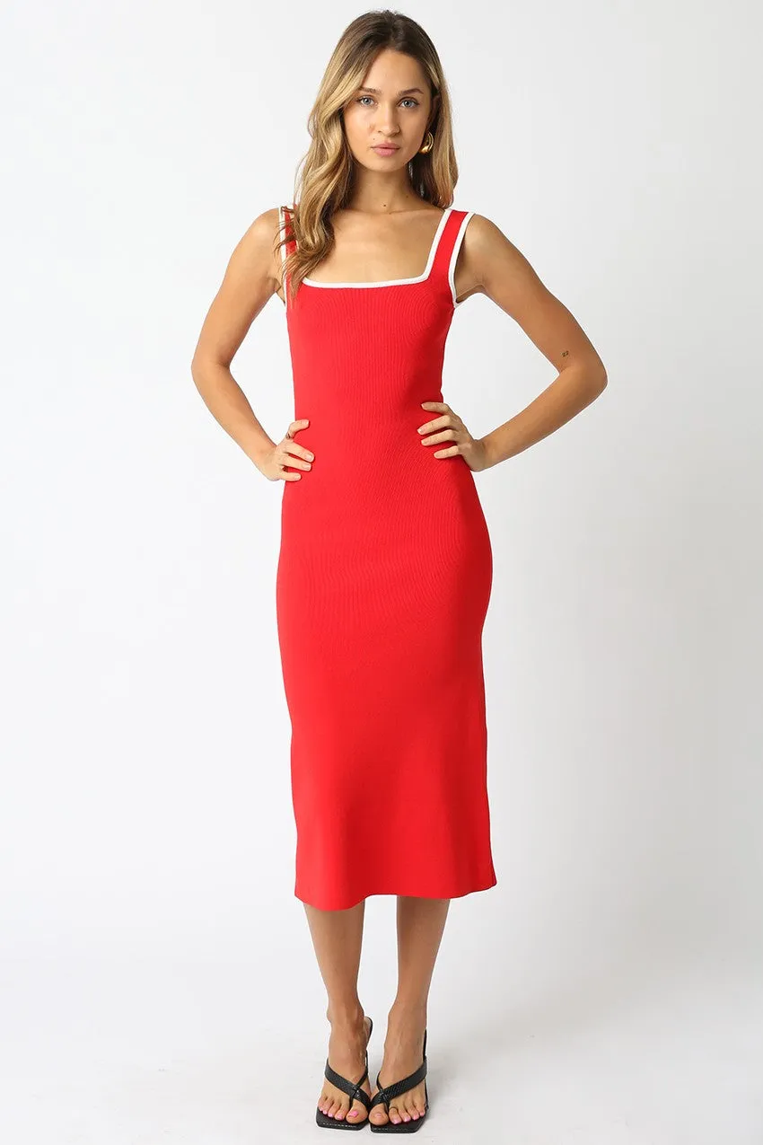 Red Knit Contrast Trim Square Neck Midi Dress sold by Pinkblush product image thumbnail 2