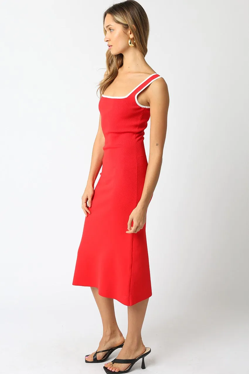 Red Knit Contrast Trim Square Neck Midi Dress sold by Pinkblush product image thumbnail 3