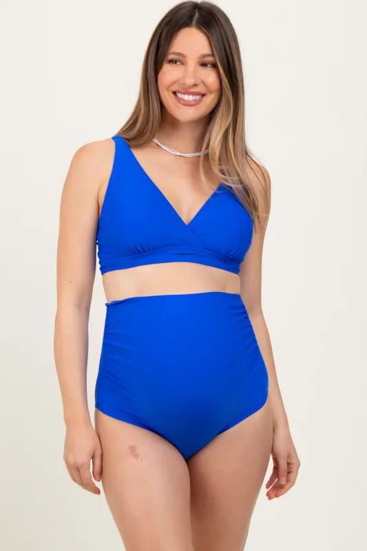 Royal Blue High Waist Maternity Bikini Set sold by Pinkblush