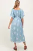 Light Blue Floral Embroidered Puff Sleeve Maternity Midi Dress sold by Pinkblush
