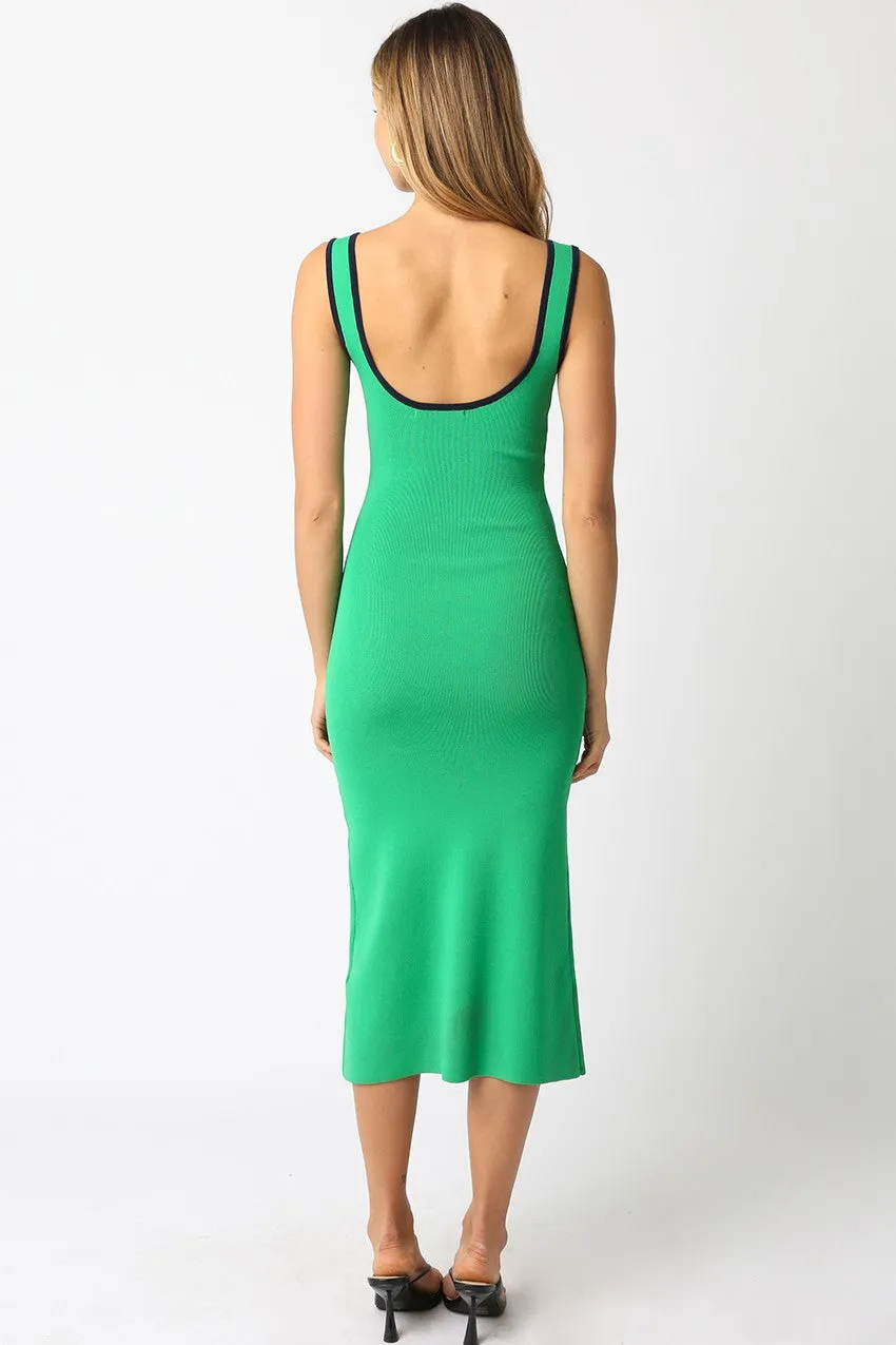 Green Knit Contrast Trim Square Neck Midi Dress sold by Pinkblush product image thumbnail 2