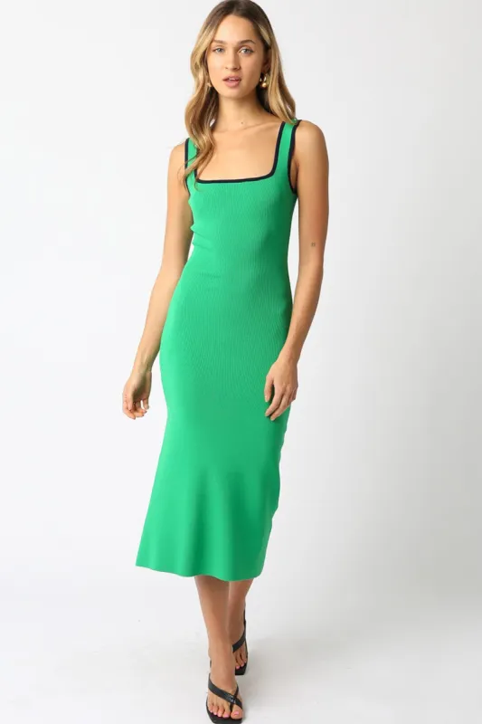Green Knit Contrast Trim Square Neck Midi Dress sold by Pinkblush