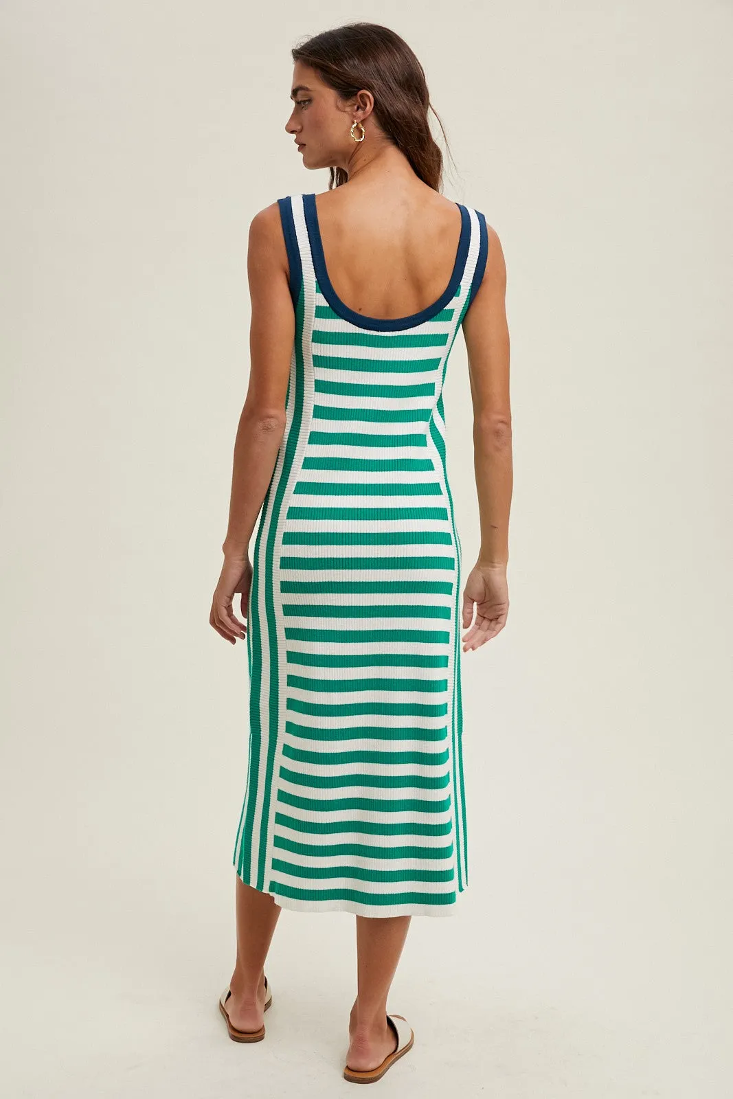 Green Mixed Stripe Ribbed Knit Sleeveless Midi Dress sold by Pinkblush product image thumbnail 3