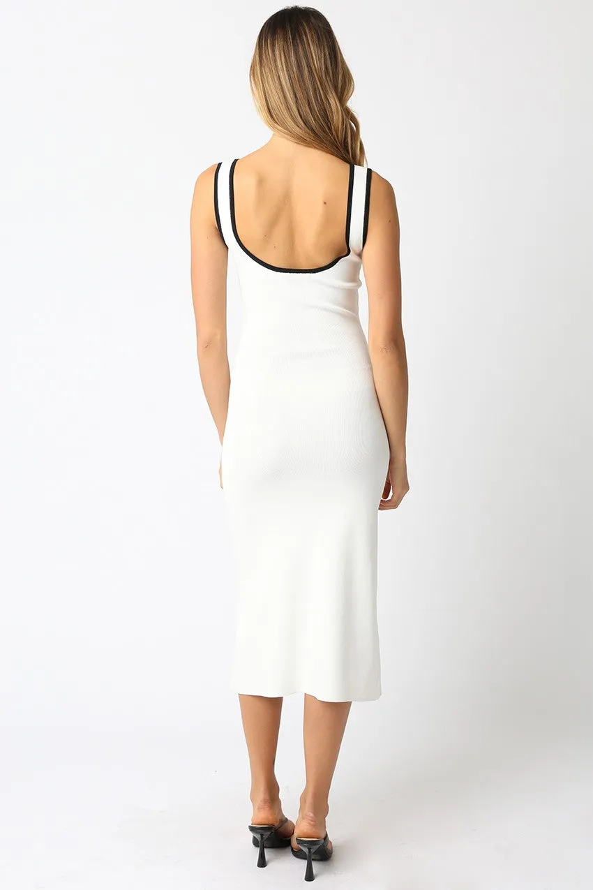 White Knit Contrast Trim Square Neck Midi Dress sold by Pinkblush product image thumbnail 2
