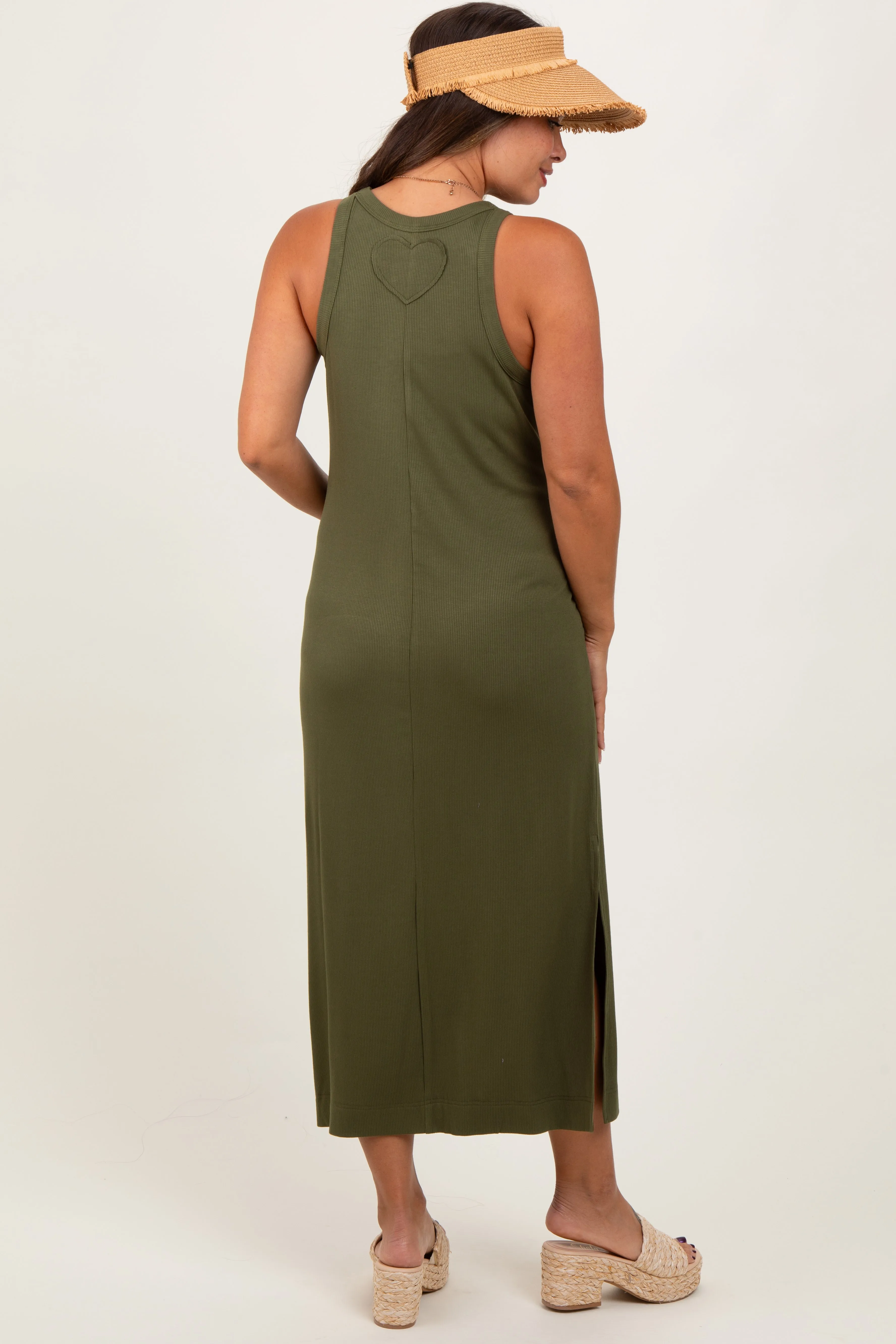 Olive Sleeveless Side Slit Maternity Midi Dress sold by Pinkblush product image thumbnail 4