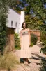 Beige Lace Up Smocked Bodice Tiered Midi Dress sold by Pinkblush