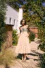 Beige Lace Up Smocked Bodice Tiered Midi Dress sold by Pinkblush