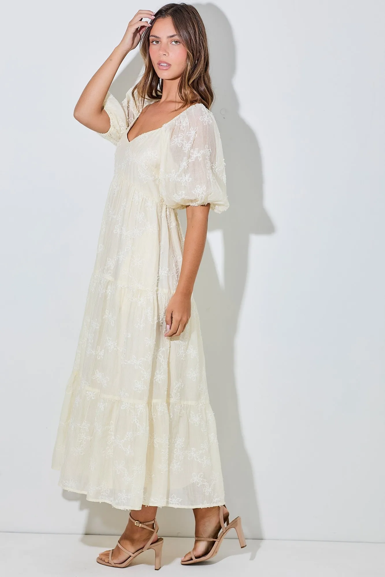 Ivory Embroidered Floral Overlay Midi Dress sold by Pinkblush product image thumbnail 2