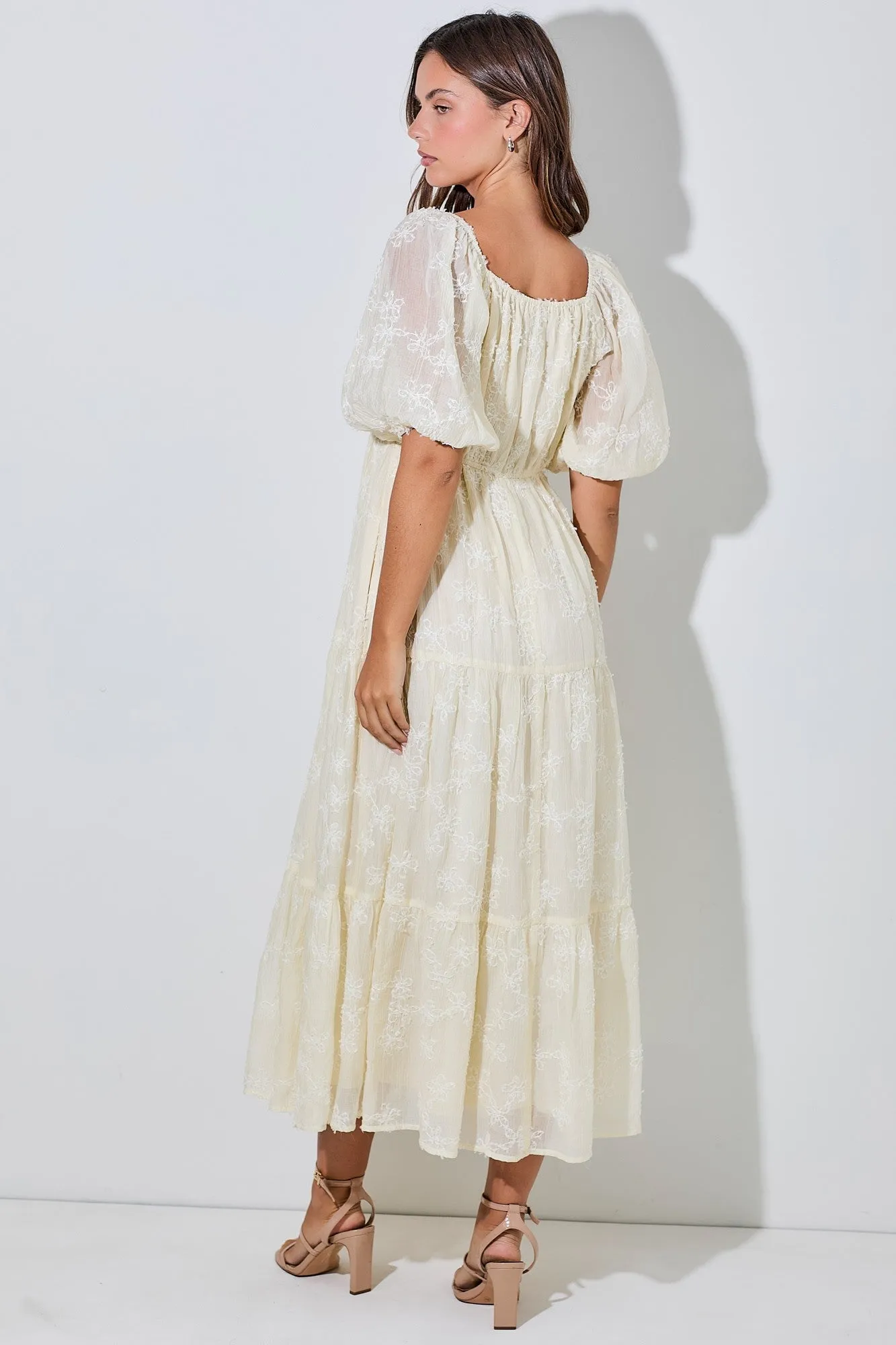 Ivory Embroidered Floral Overlay Midi Dress sold by Pinkblush product image thumbnail 3