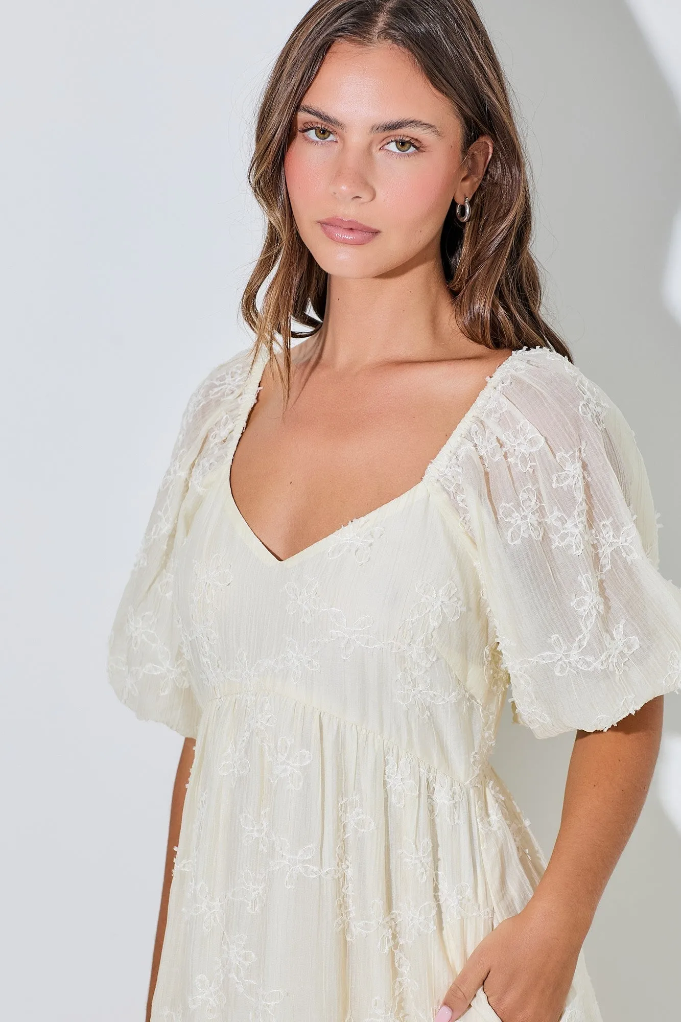 Ivory Embroidered Floral Overlay Midi Dress sold by Pinkblush product image thumbnail 4