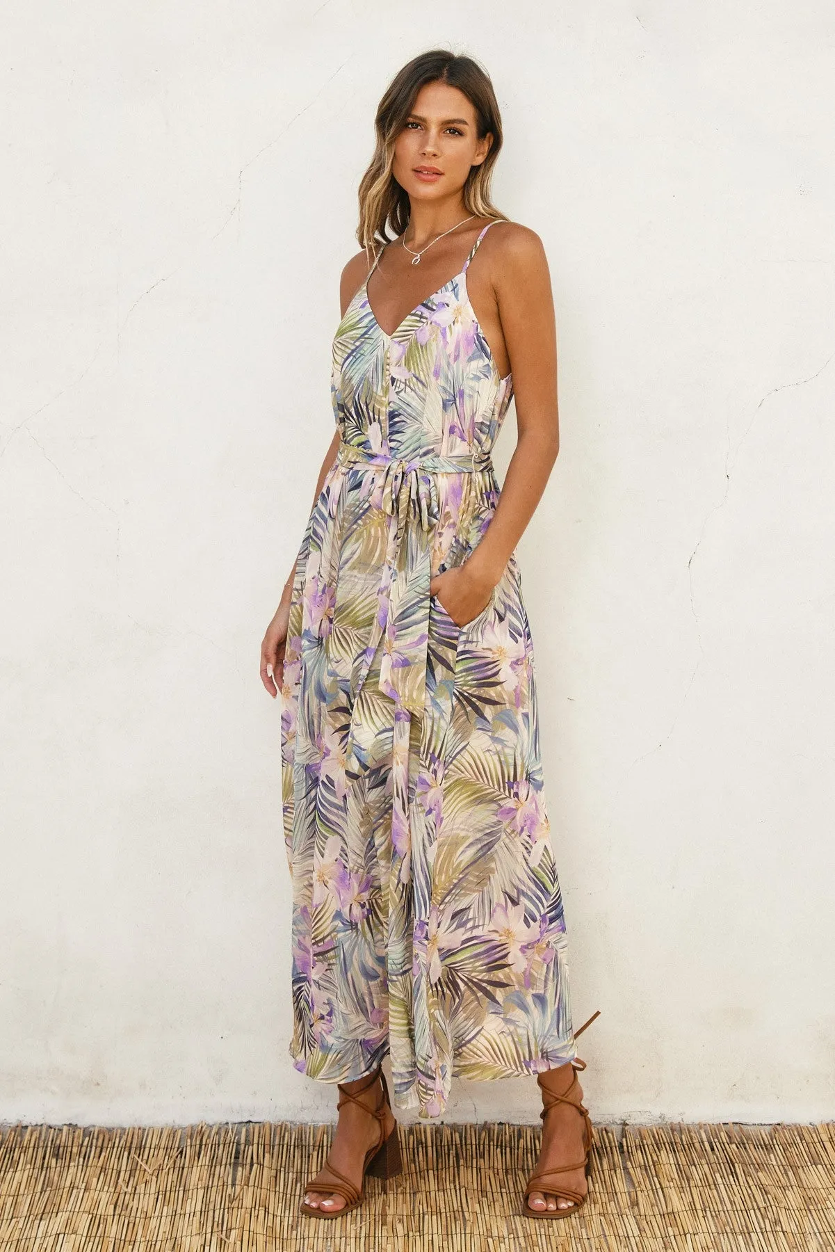 Lavender Tropical Floral Sash Tie Maxi Dress sold by Pinkblush product image thumbnail 2