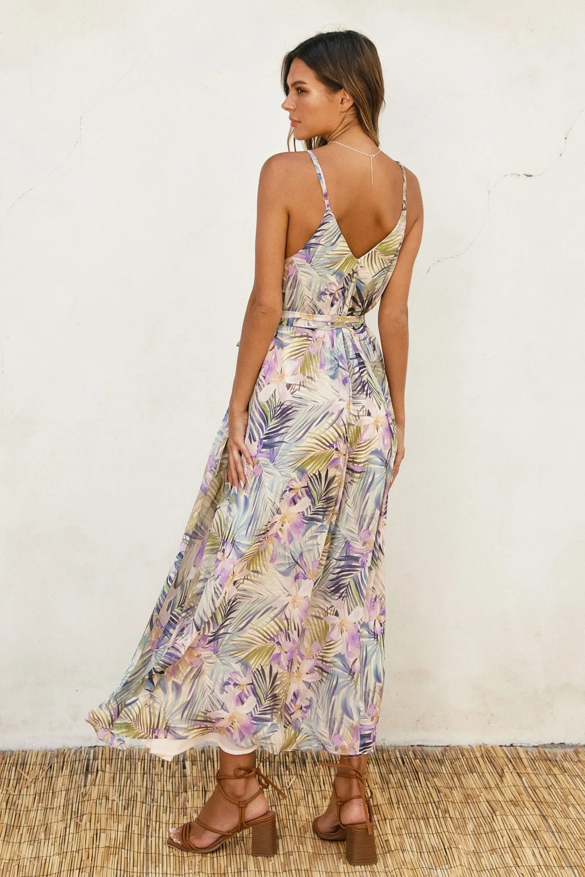 Lavender Tropical Floral Sash Tie Maxi Dress sold by Pinkblush product image thumbnail 3