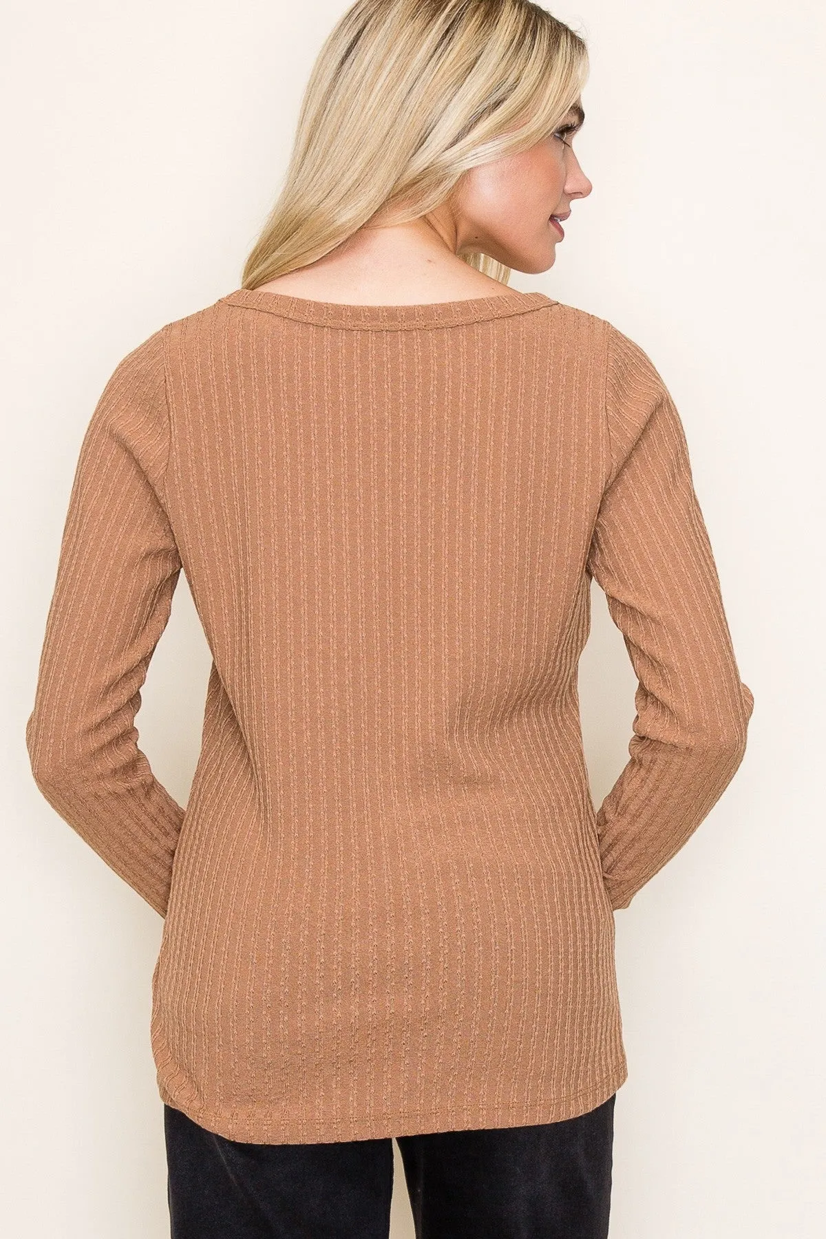 Camel Ribbed V-Neck Long Sleeve Top sold by Pinkblush product image thumbnail 4