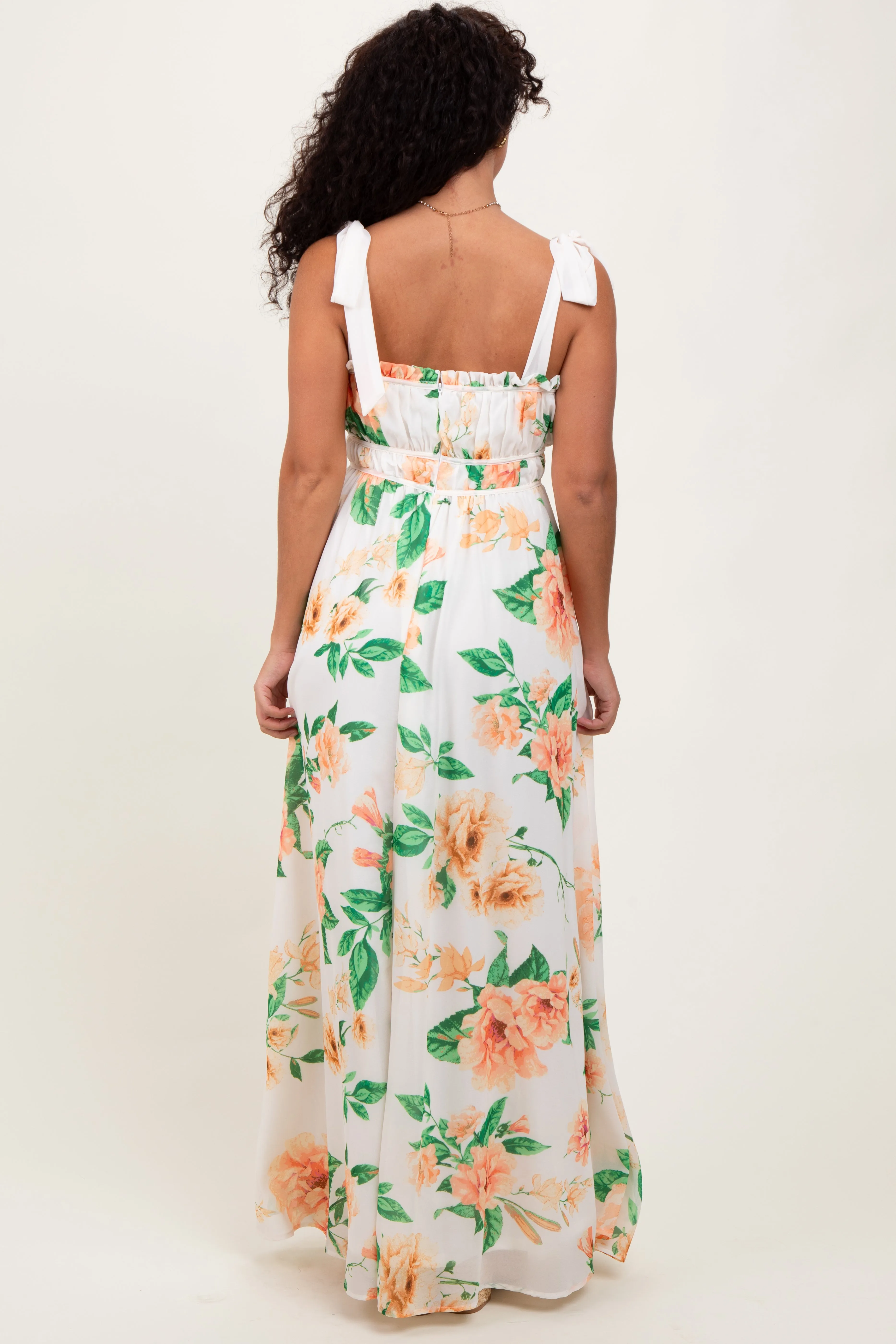 Peach Tropical Floral Shoulder Tie Maxi Dress sold by Pinkblush product image thumbnail 4