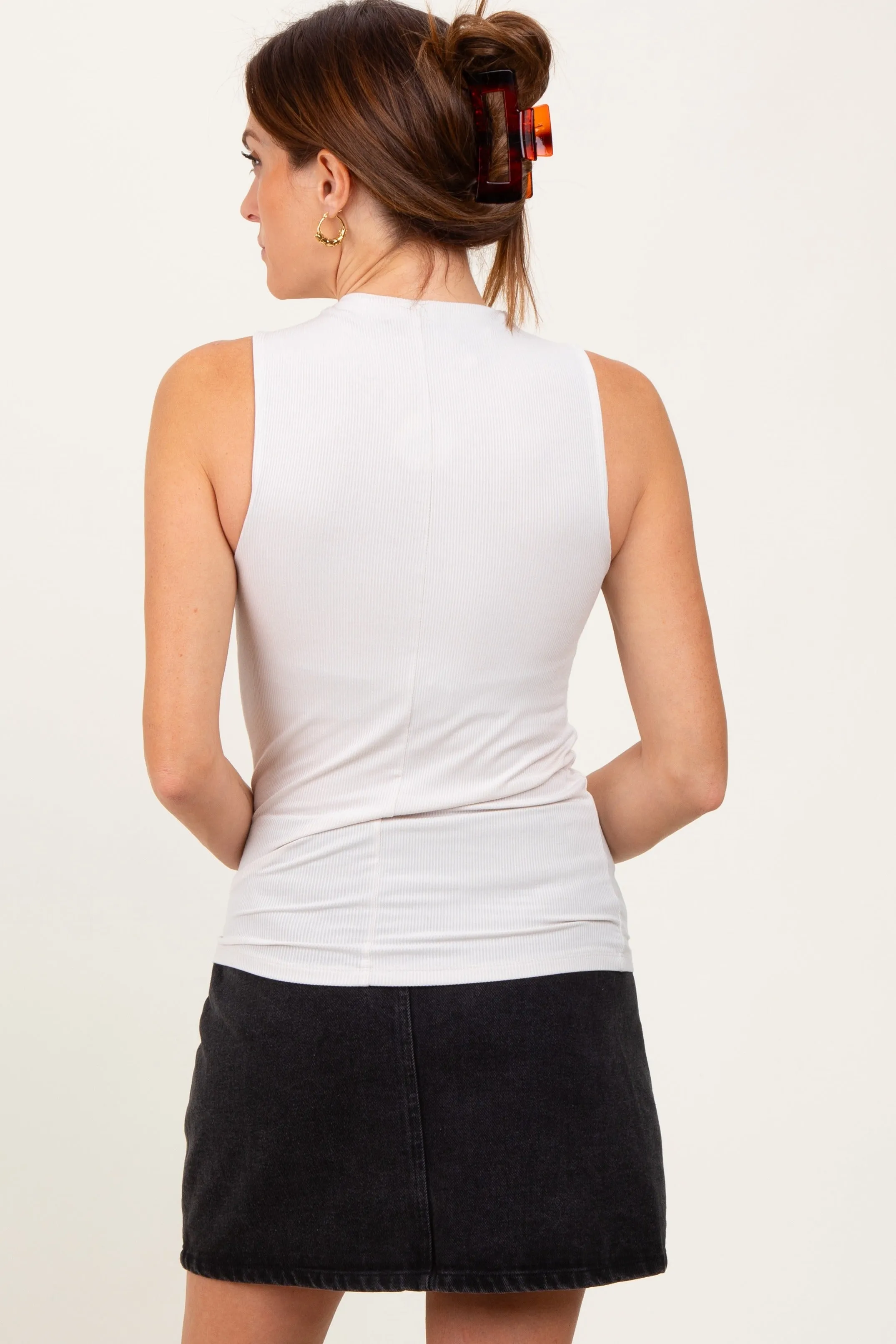 Beige Ribbed Sleeveless Mock Neck Top sold by Pinkblush product image thumbnail 3