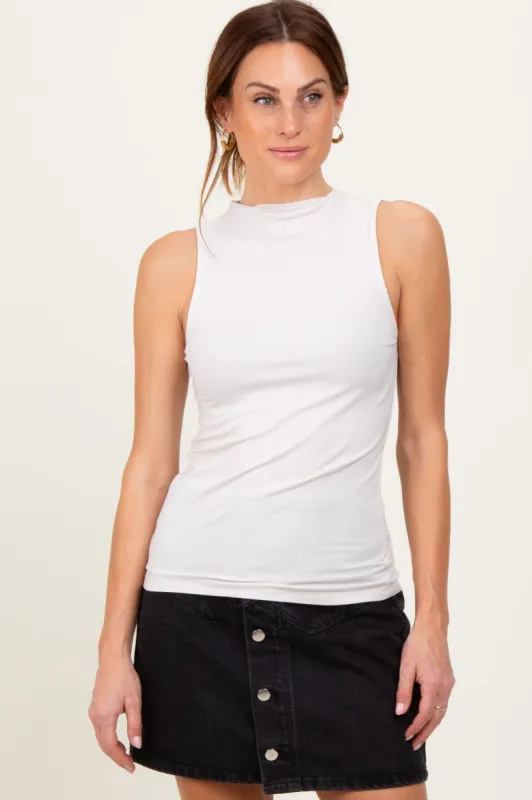 Beige Ribbed Sleeveless Mock Neck Top sold by Pinkblush