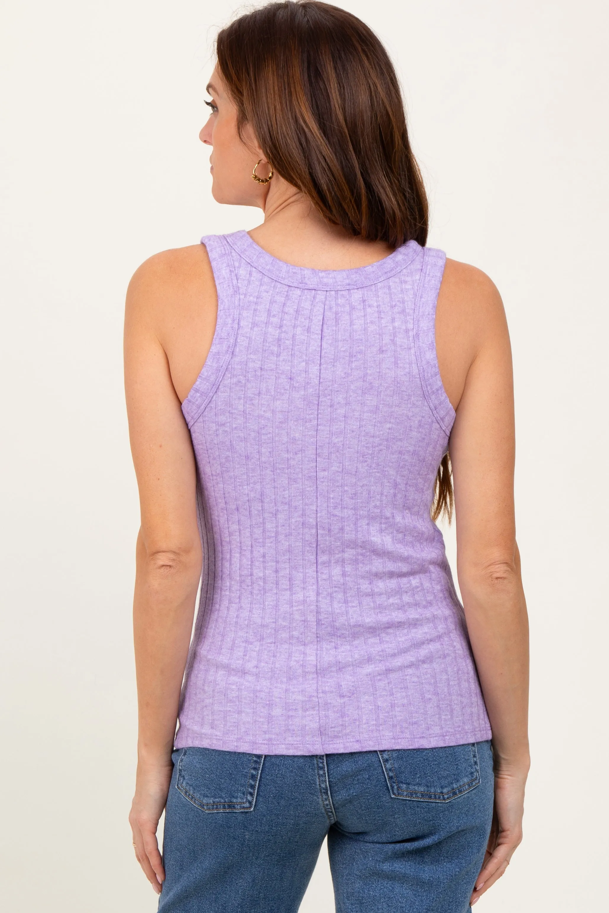 Lavender Melange Ribbed Fitted Tank Top sold by Pinkblush product image thumbnail 4