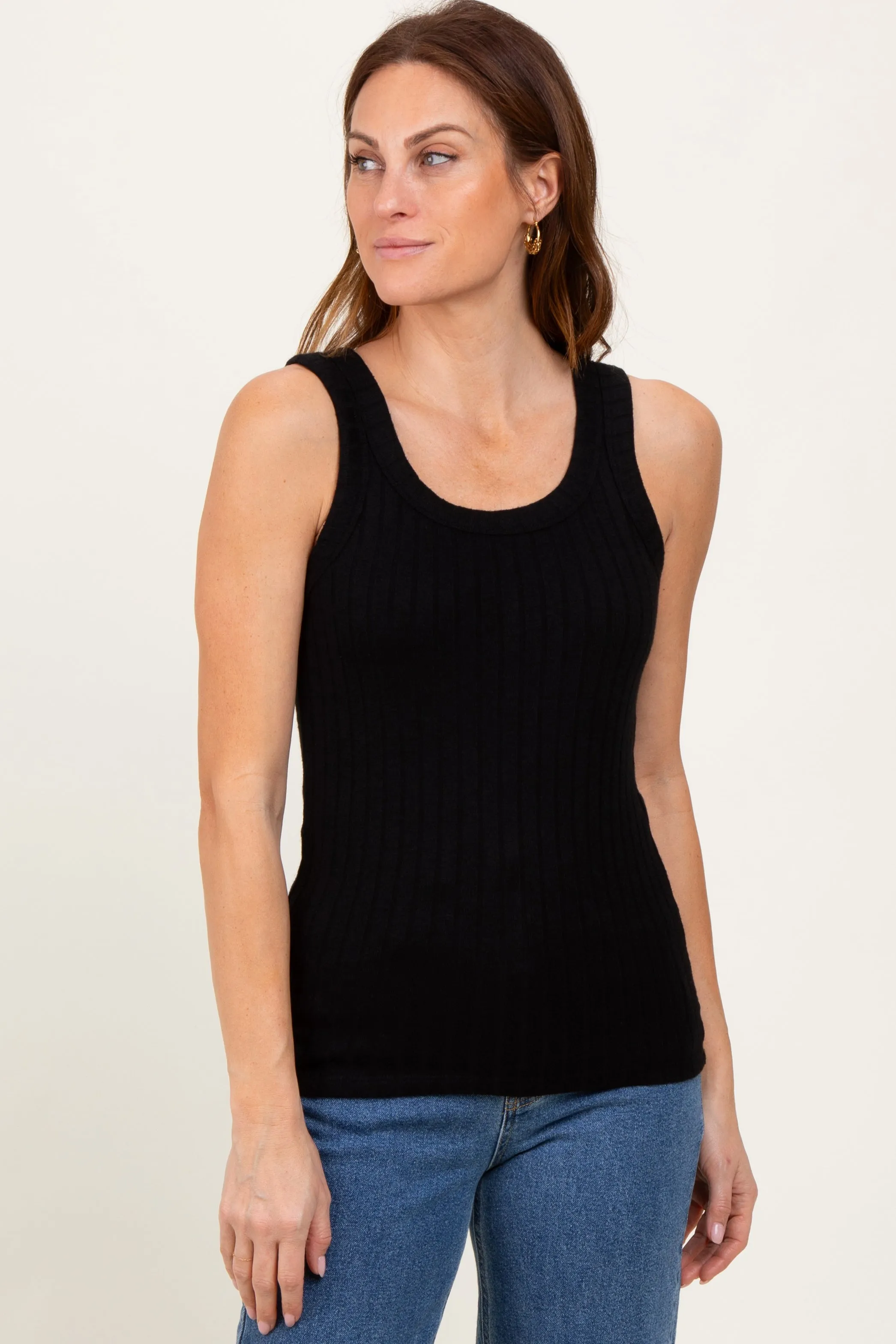 Black Melange Ribbed Fitted Tank Top sold by Pinkblush