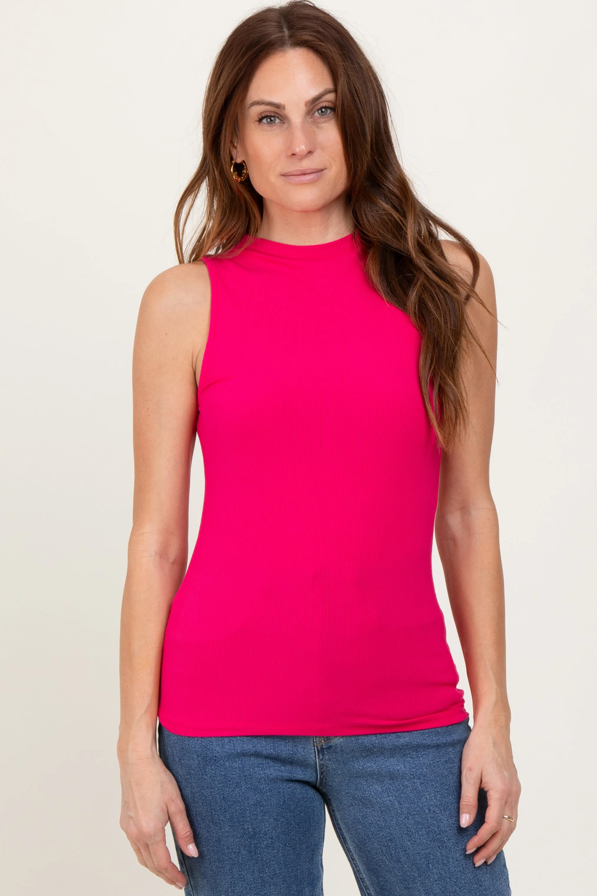 Fuchsia Ribbed Sleeveless Mock Neck Top sold by Pinkblush product image thumbnail 2