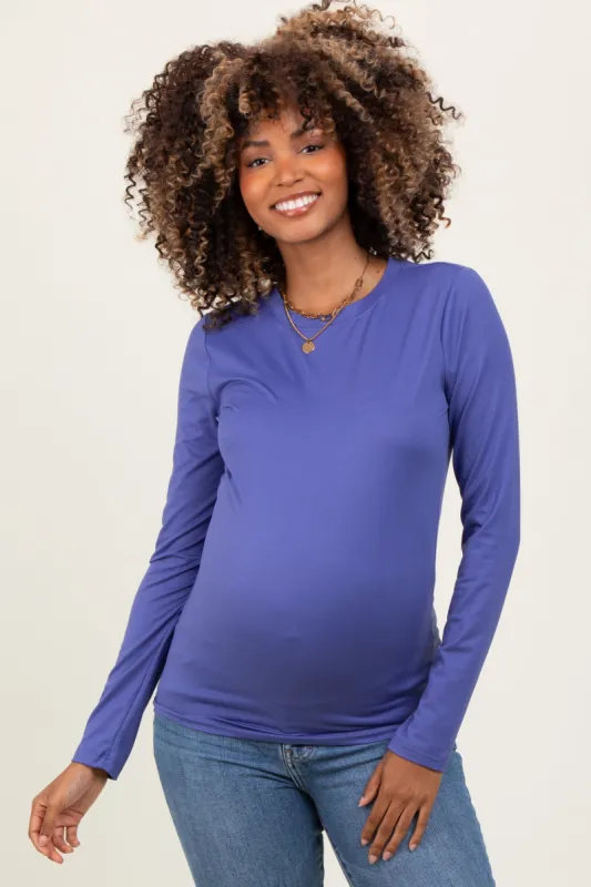 Periwinkle Basic Long Sleeve Maternity Top sold by Pinkblush