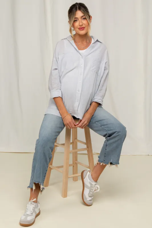 Light Grey Cotton Gauze Oversized Maternity Button Down Shirt sold by Pinkblush