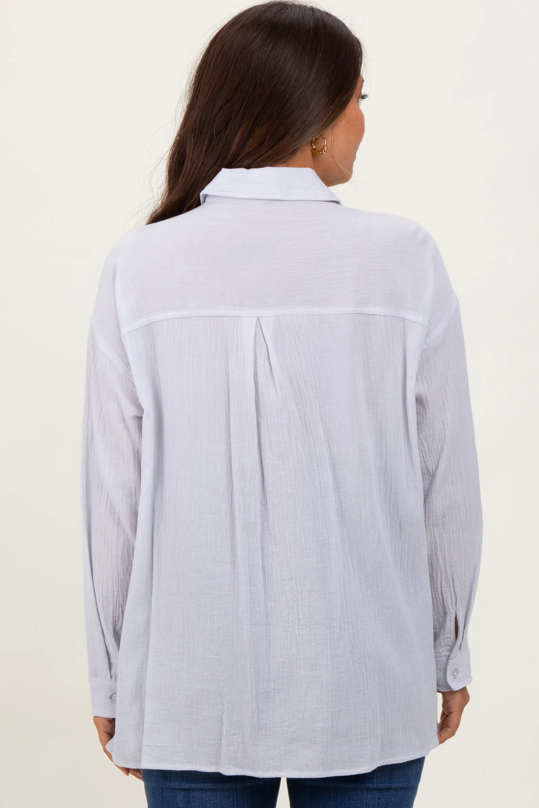 Light Grey Cotton Gauze Oversized Maternity Button Down Shirt sold by Pinkblush product image thumbnail 5