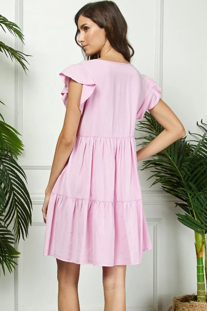 Light Pink Flutter Sleeve Tiered Dress sold by Pinkblush product image thumbnail 4