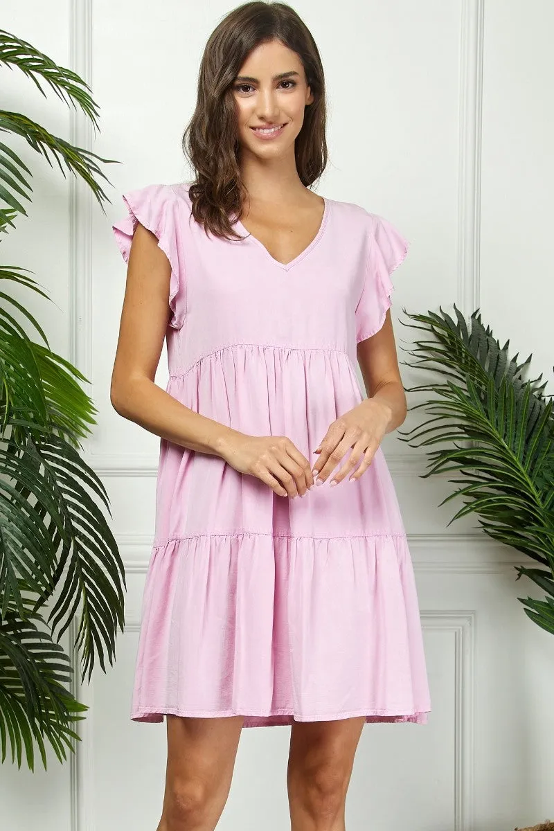 Light Pink Flutter Sleeve Tiered Dress sold by Pinkblush product image thumbnail 2
