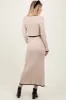 Cream Contrast Bow Ribbed Knit Crop Top And Midi Skirt Set sold by Pinkblush