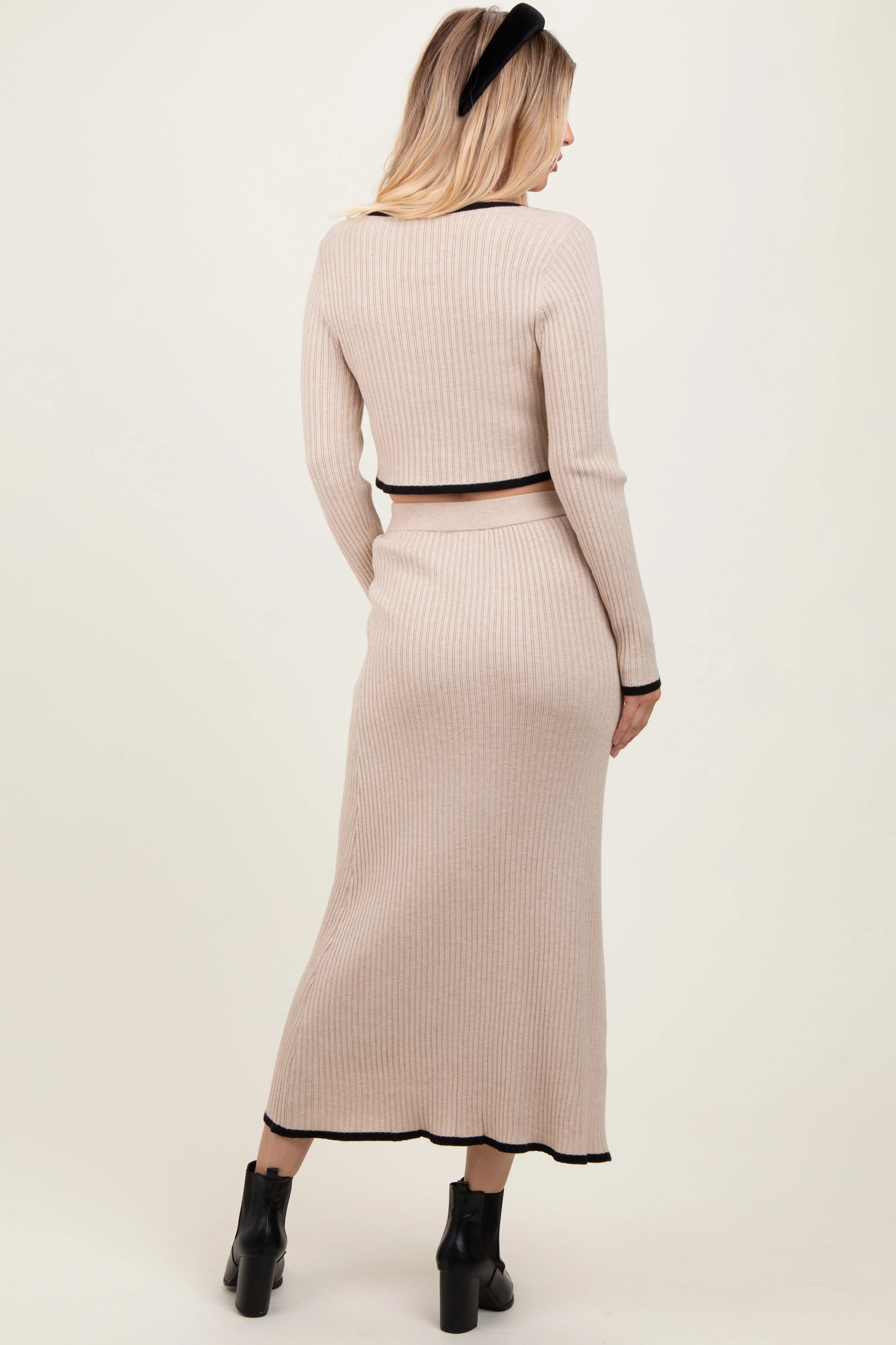 Cream Contrast Bow Ribbed Knit Crop Top And Midi Skirt Set sold by Pinkblush product image thumbnail 4