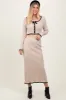 Cream Contrast Bow Ribbed Knit Crop Top And Midi Skirt Set sold by Pinkblush