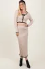 Cream Contrast Bow Ribbed Knit Crop Top And Midi Skirt Set sold by Pinkblush