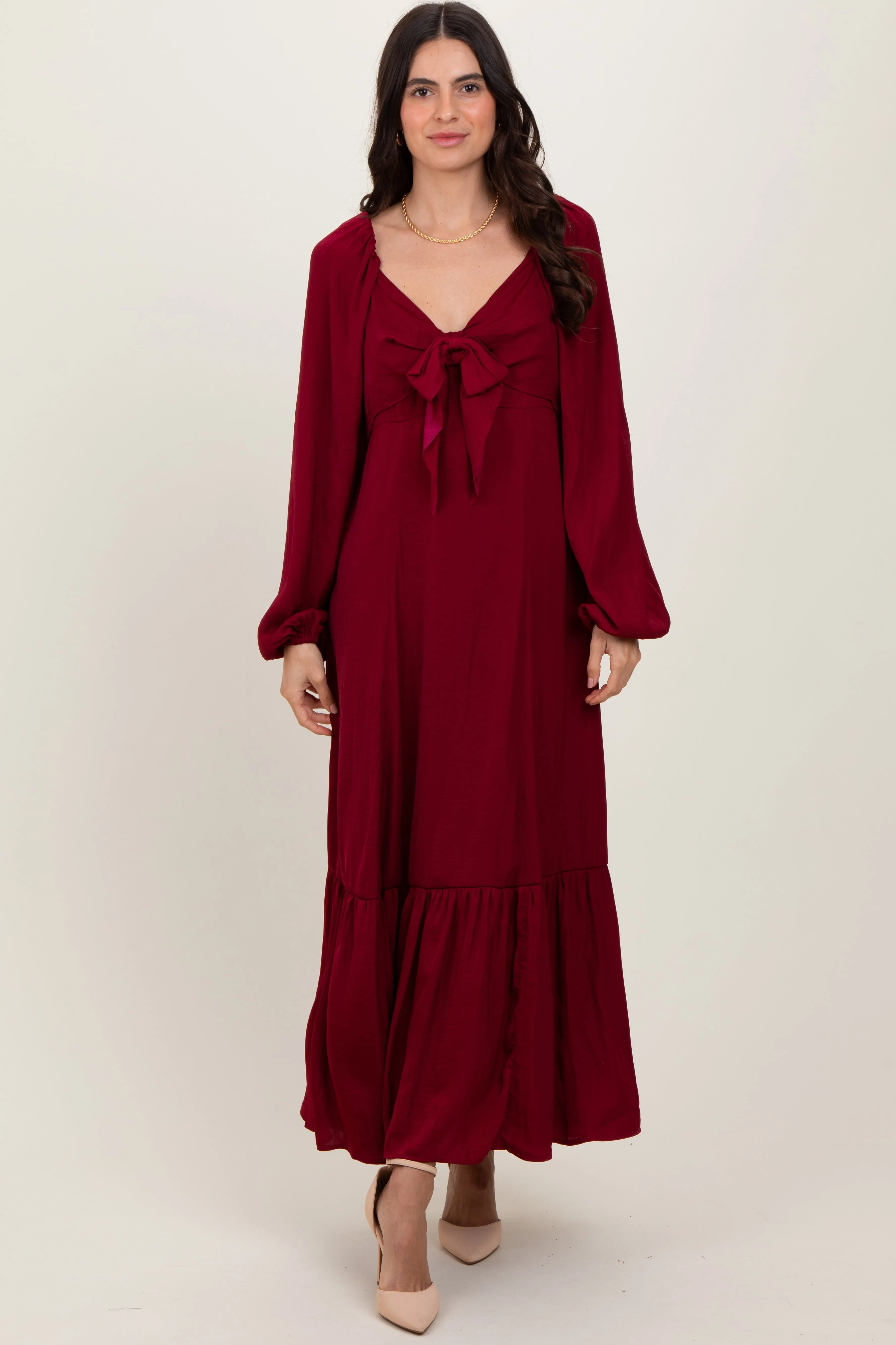 Burgundy Bow Satin Maxi Dress sold by Pinkblush product image thumbnail 2