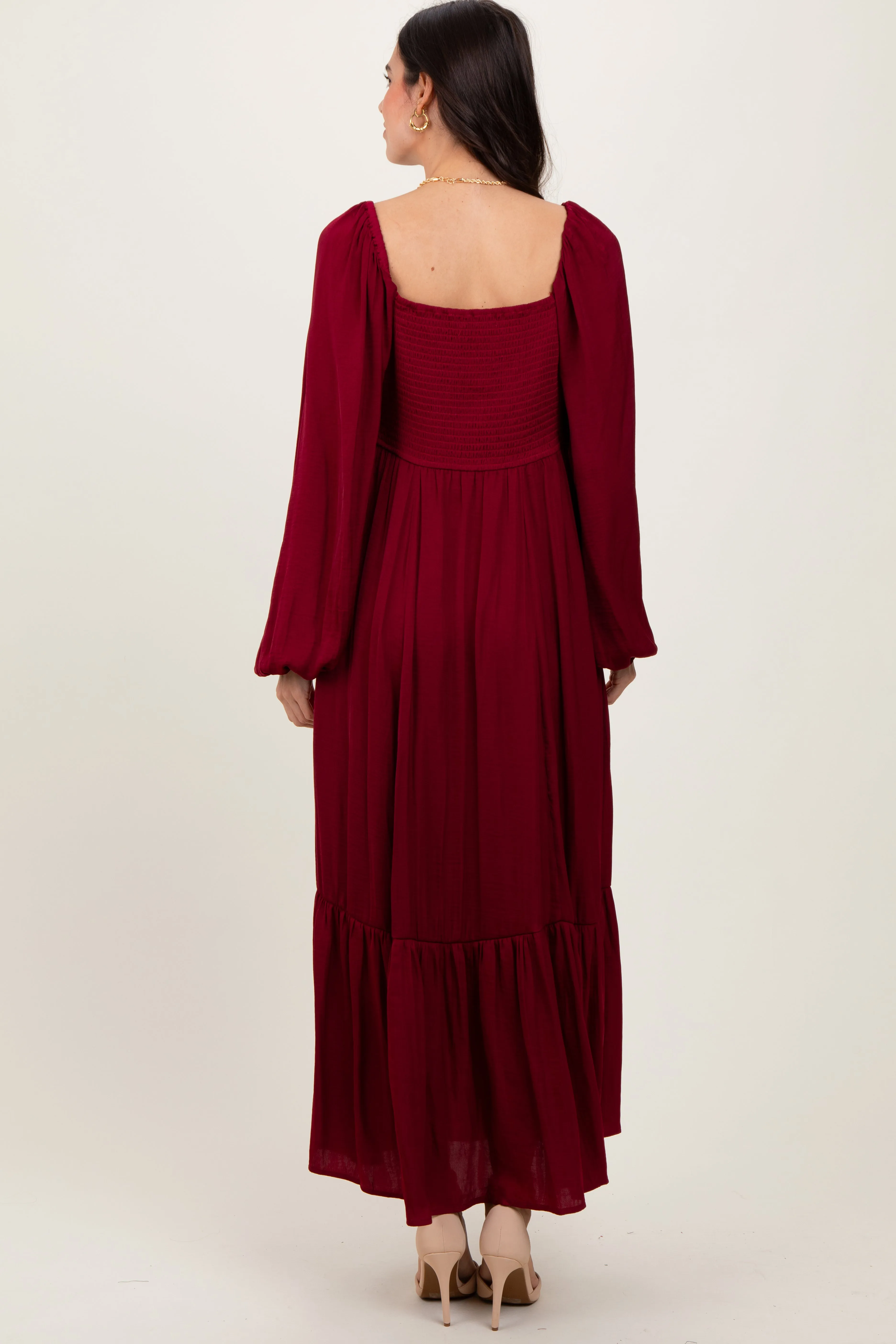 Burgundy Bow Satin Maxi Dress sold by Pinkblush product image thumbnail 3