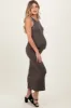 Taupe Crochet Trim Ribbed Sleeveless Maternity Maxi Dress sold by Pinkblush
