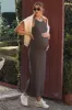 Taupe Crochet Trim Ribbed Sleeveless Maternity Maxi Dress sold by Pinkblush