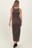 Taupe Crochet Trim Ribbed Sleeveless Maternity Maxi Dress sold by Pinkblush