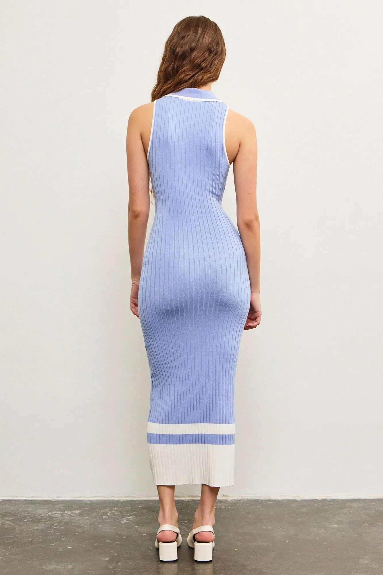 Periwinkle Knit Colorblock Stripe Sleeveless Polo Dress sold by Pinkblush product image thumbnail 3