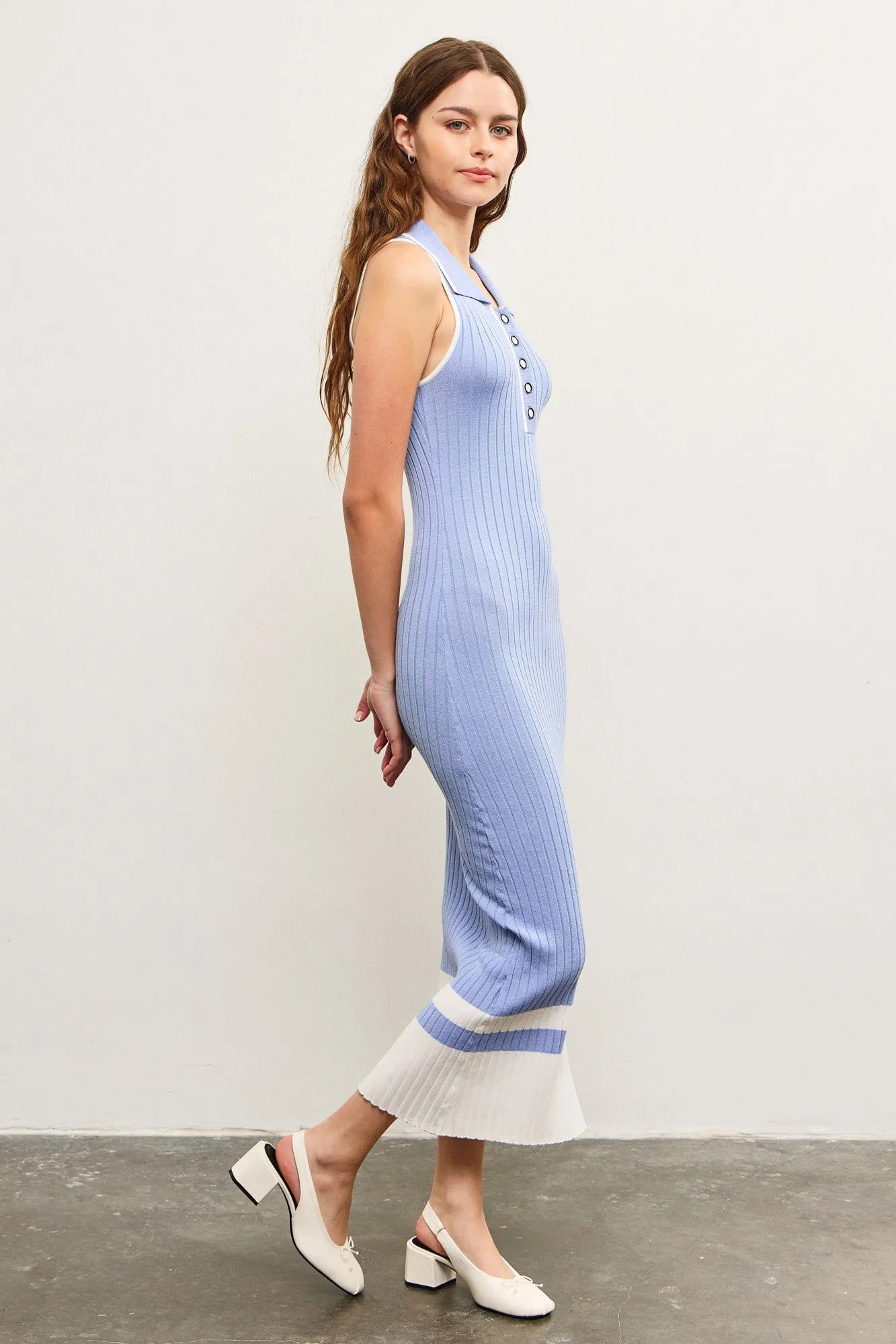 Periwinkle Knit Colorblock Stripe Sleeveless Polo Dress sold by Pinkblush product image thumbnail 2