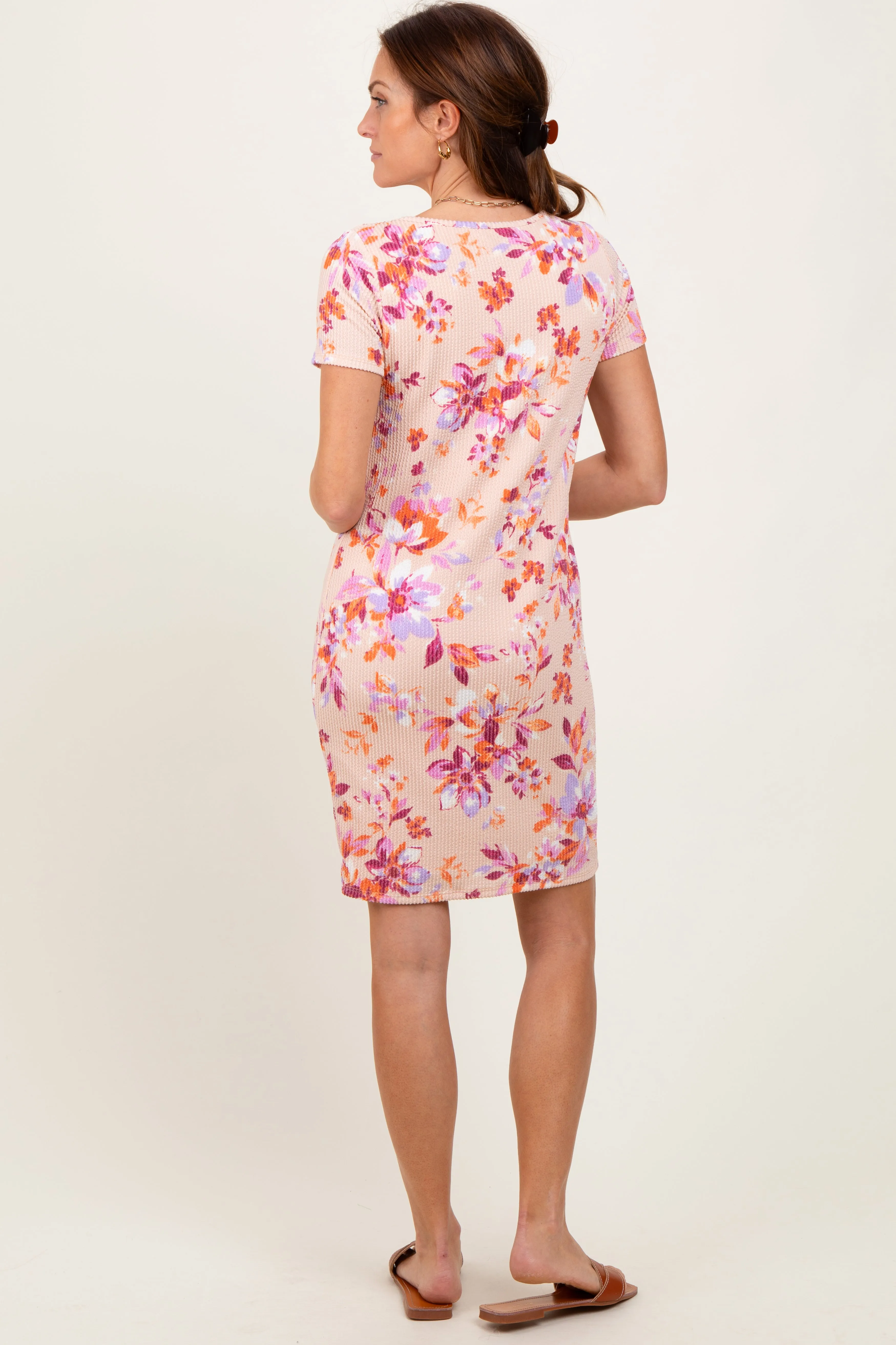Peach Floral Short Sleeve Ruched Dress sold by Pinkblush product image thumbnail 4