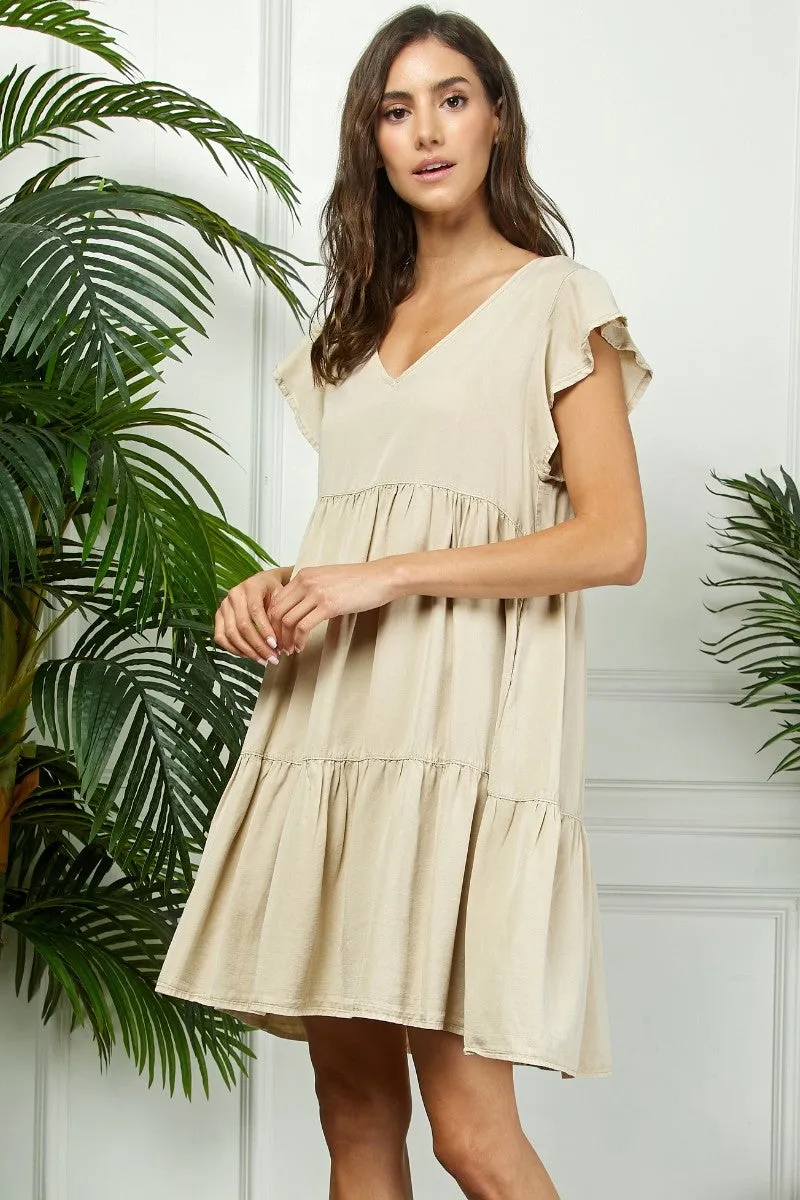 Beige Flutter Sleeve Tiered Dress sold by Pinkblush product image thumbnail 2