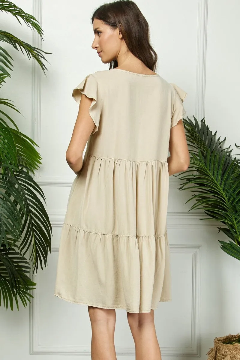 Beige Flutter Sleeve Tiered Dress sold by Pinkblush product image thumbnail 3