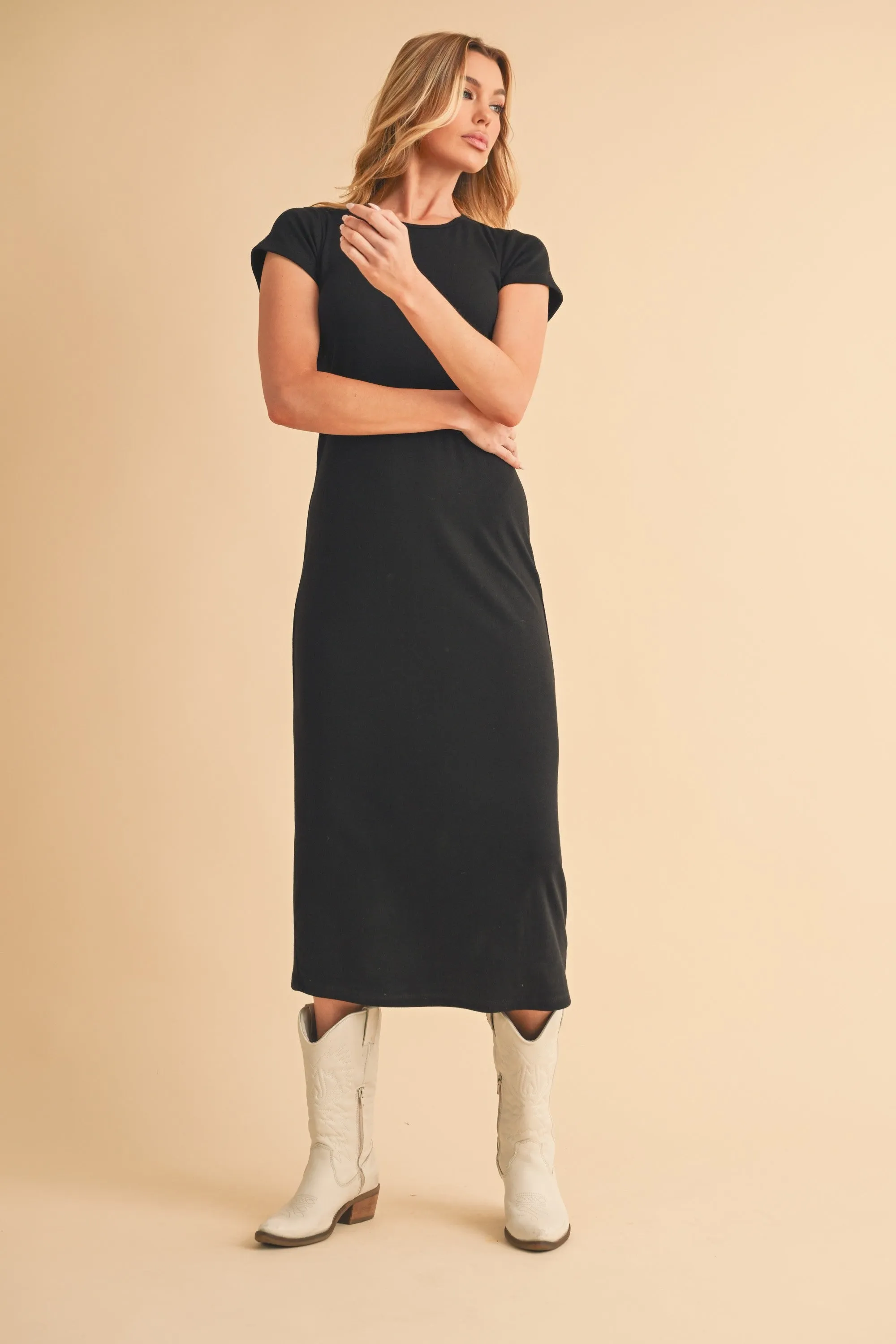 Black Basic Crewneck Midi Dress sold by Pinkblush product image thumbnail 2