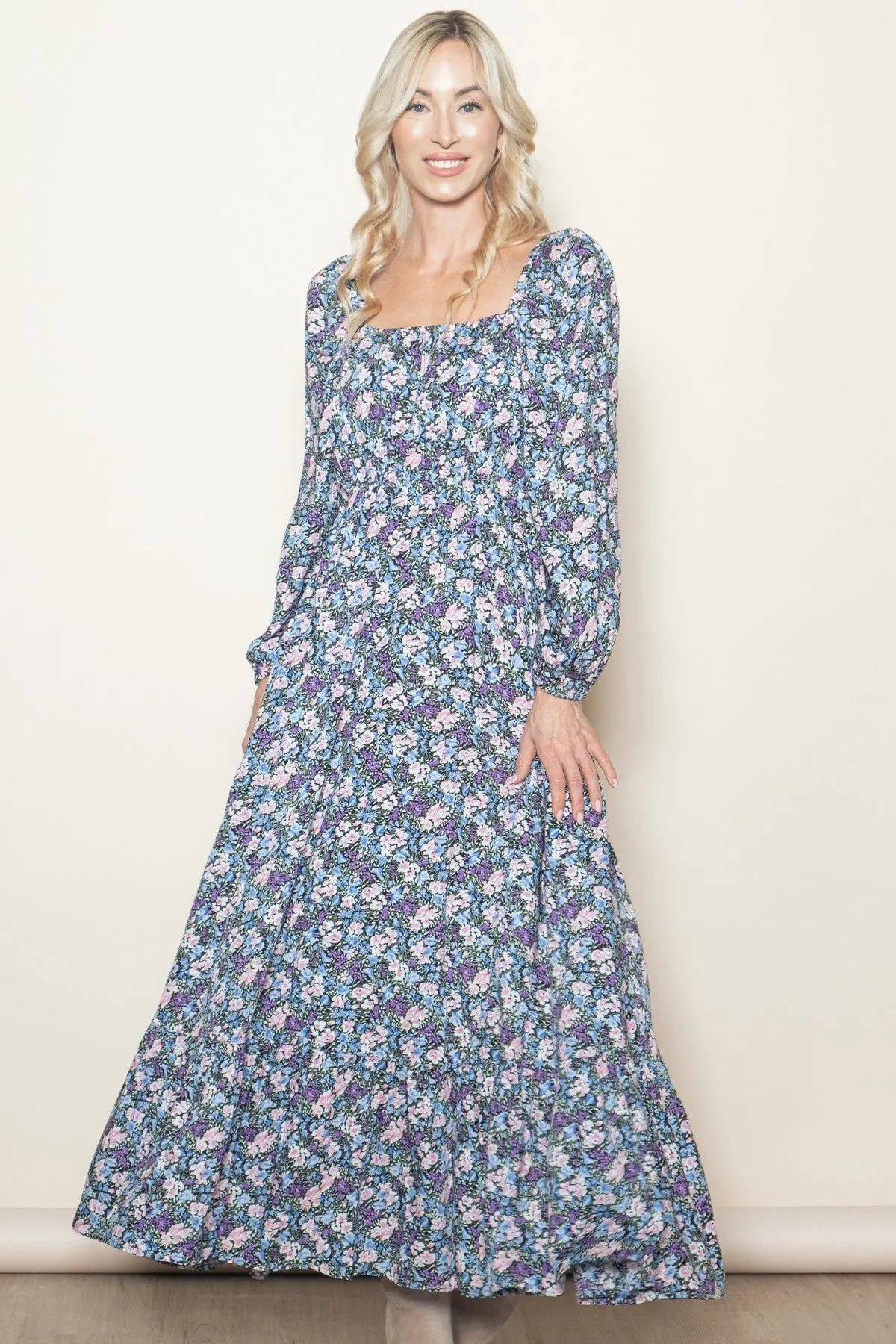 Blue Floral Reversible Long Sleeve Maxi Dress sold by Pinkblush product image thumbnail 4