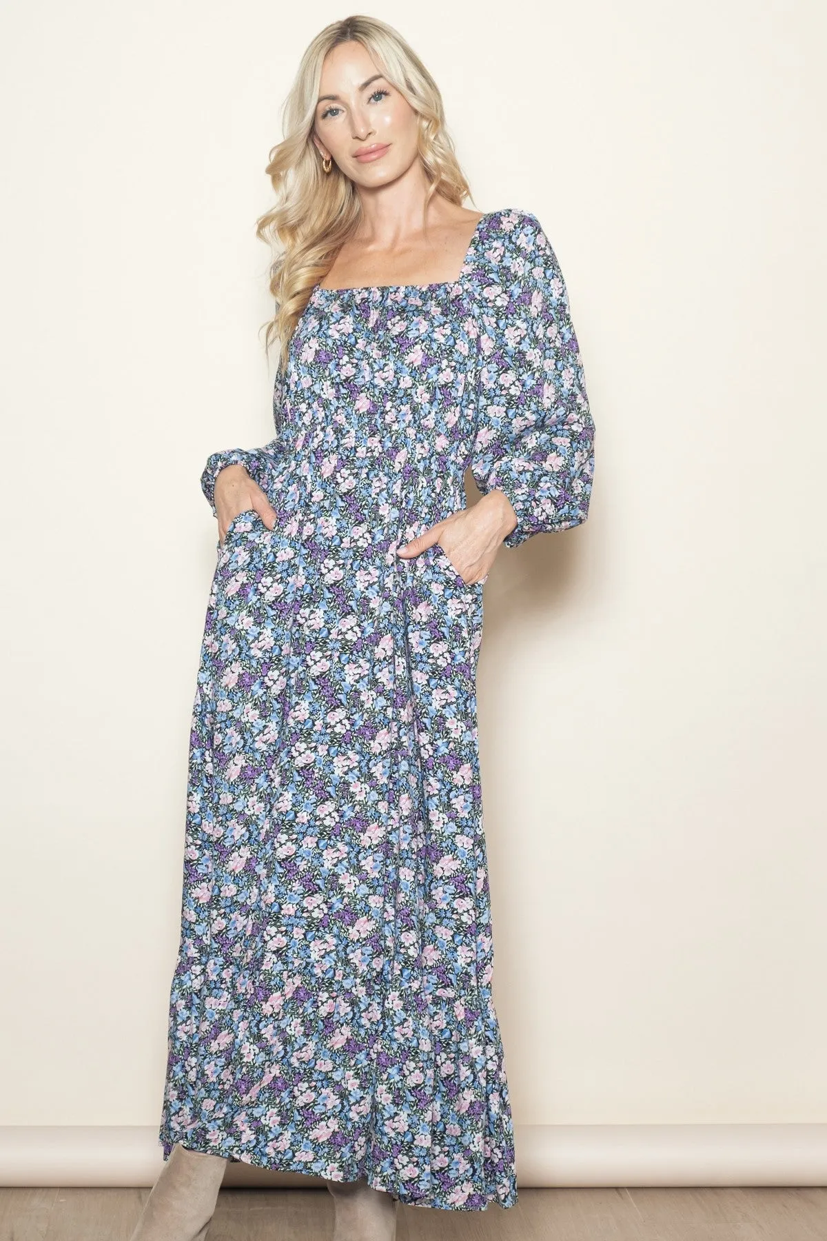 Blue Floral Reversible Long Sleeve Maxi Dress sold by Pinkblush