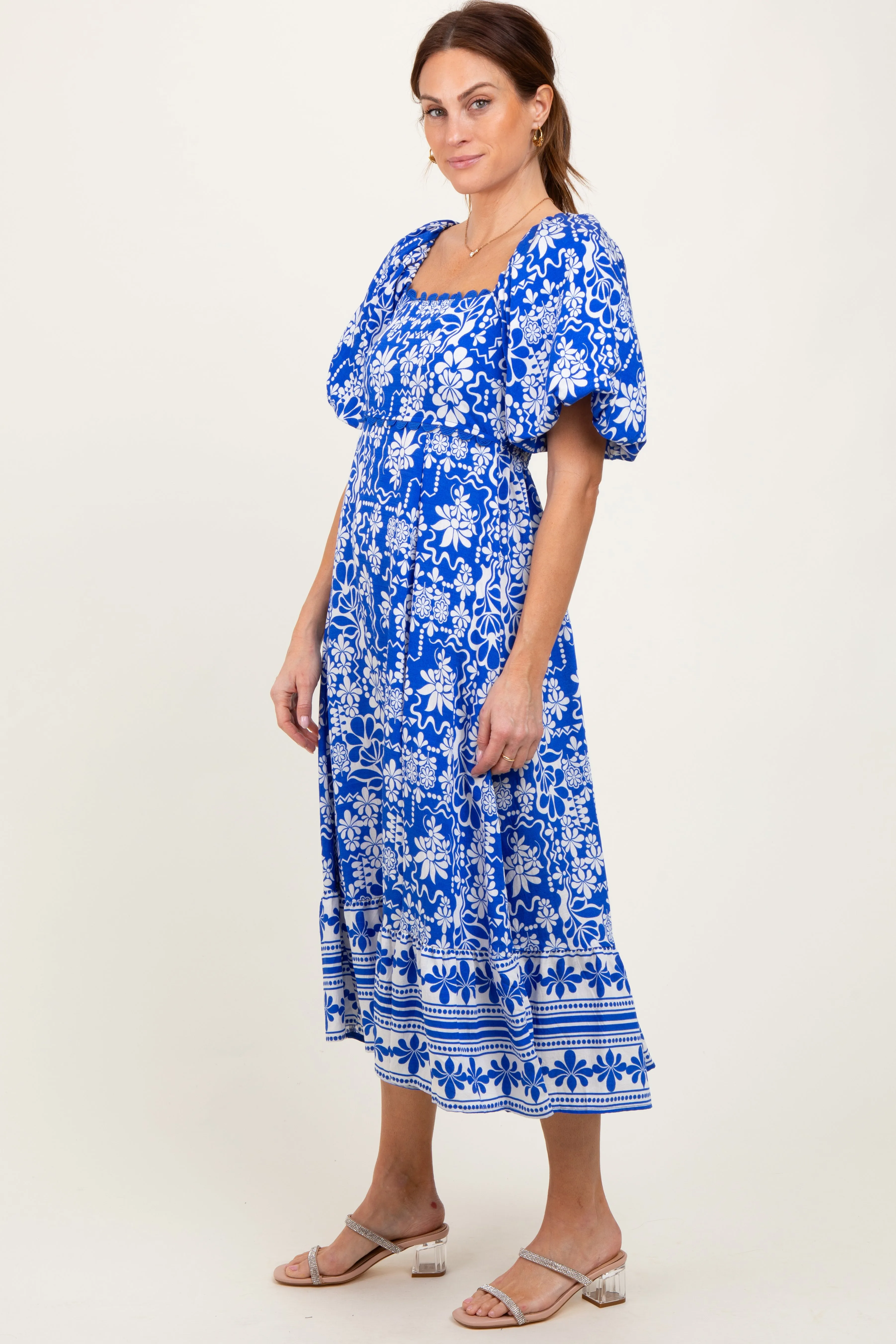 Blue Floral Scallop Trim Midi Dress sold by Pinkblush product image thumbnail 3