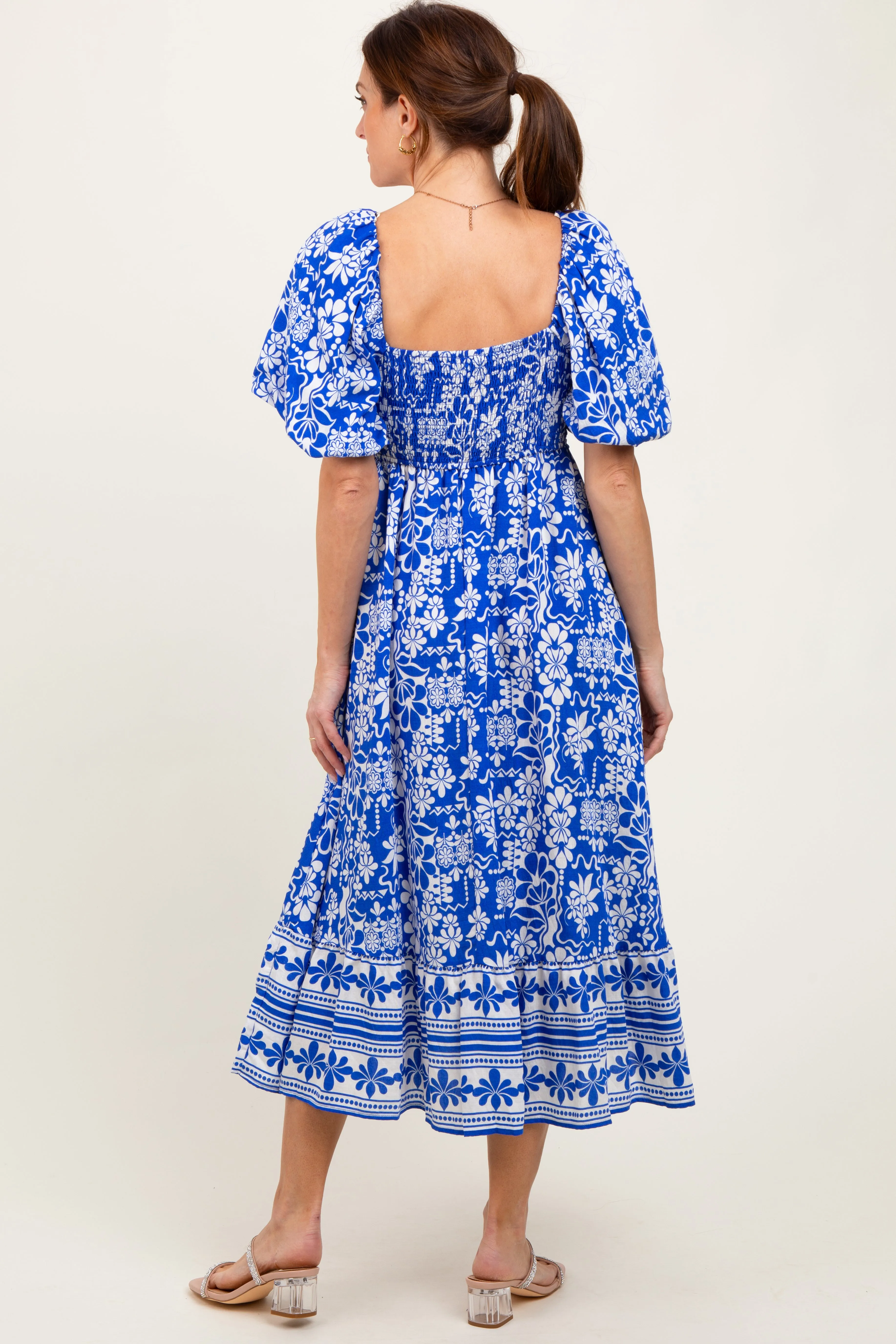Blue Floral Scallop Trim Midi Dress sold by Pinkblush product image thumbnail 4