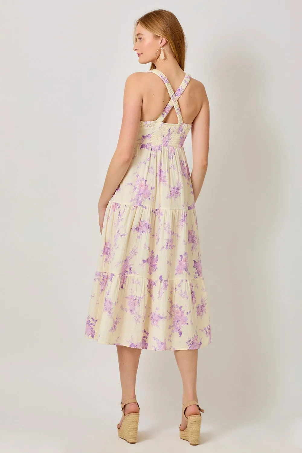 Cream Floral Tiered Crisscross Back Midi Dress sold by Pinkblush product image thumbnail 3