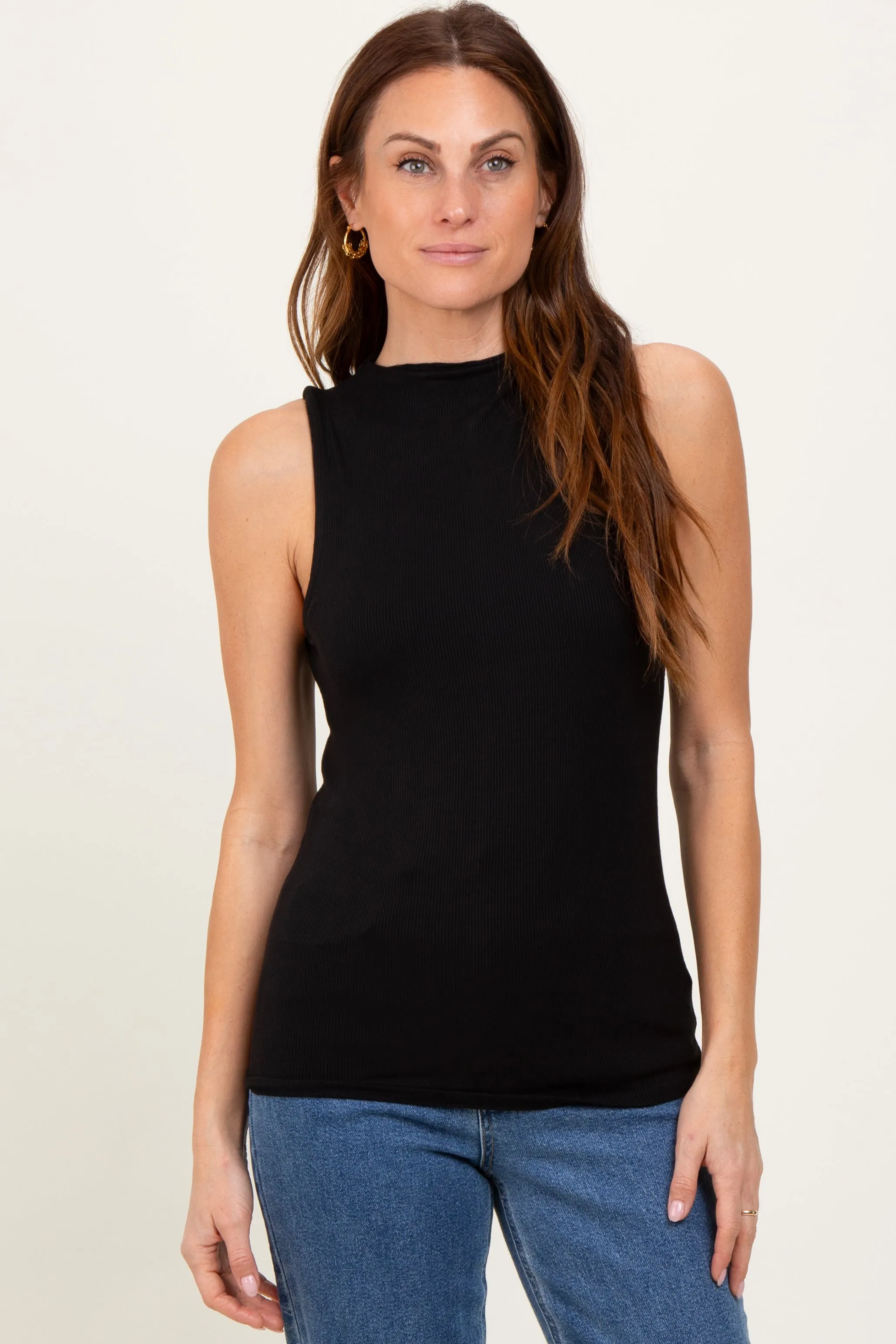 Black Ribbed Sleeveless Mock Neck Top sold by Pinkblush product image thumbnail 2
